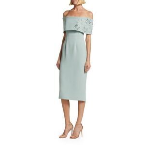 Catherine Regehr Off-The-Shoulder Midi-Dress in PALE BLUE Size US 14 $1950